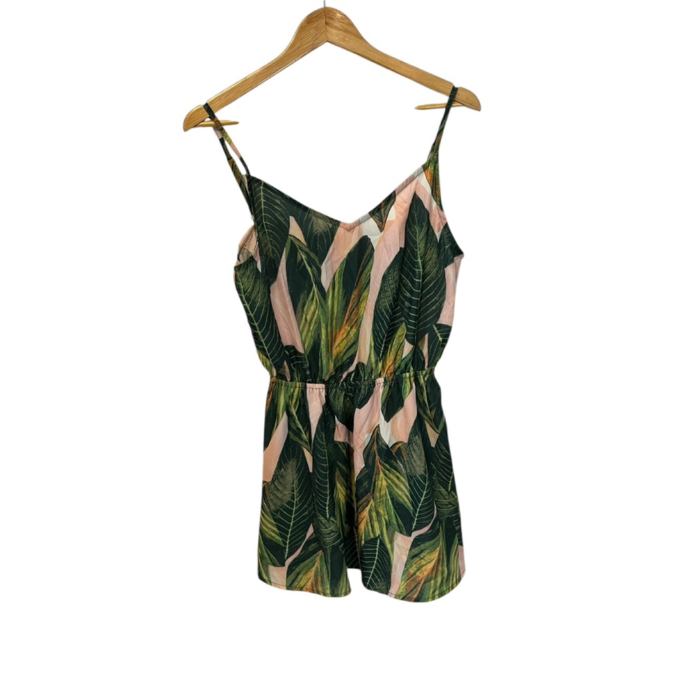 New With Tags Women's Zaful Green Pink Leaf Print Dress M